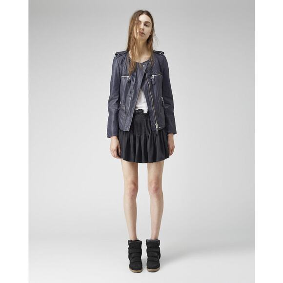 Isabel Marant Atoile Kady Quilted Leather Midnight Blue Moto Biker Jacket Size 4 - Picture 2 of 16